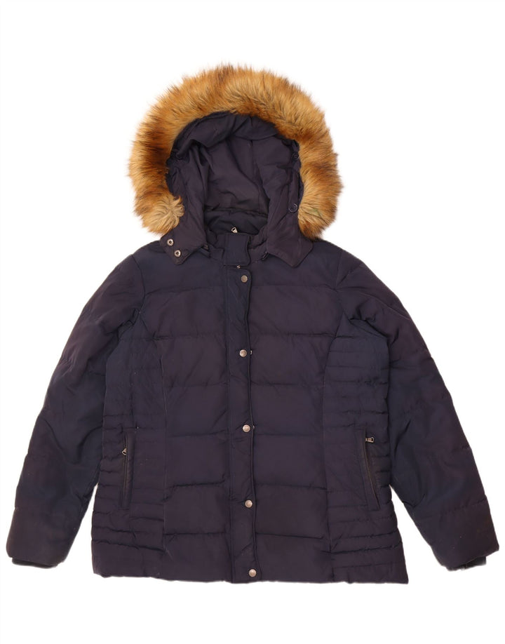 Crew Clothing Jachetă căptușită cu glugă pentru femei UK 16 Poliester mare bleumarin