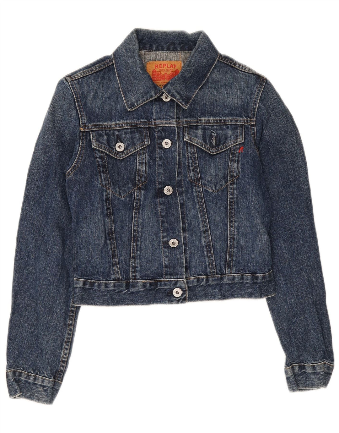 Jachetă de denim crop Replay pentru femei UK 8 Small Blue Bumbac