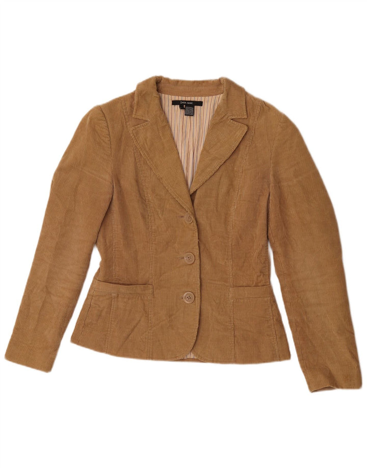 Blazer pentru femei Zara, cu 3 nasturi, din velur, UK 12, bumbac maro mediu