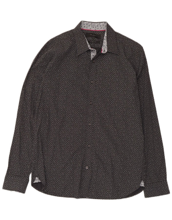 Cămașă Slim Fit Ted Baker pentru bărbați, cu model abstract, mărime 15 1/2 mediu negru