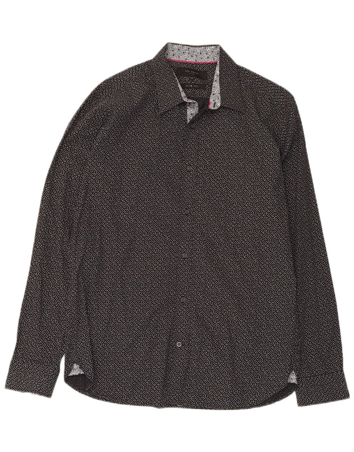Cămașă Slim Fit Ted Baker pentru bărbați, cu model abstract, mărime 15 1/2 mediu negru