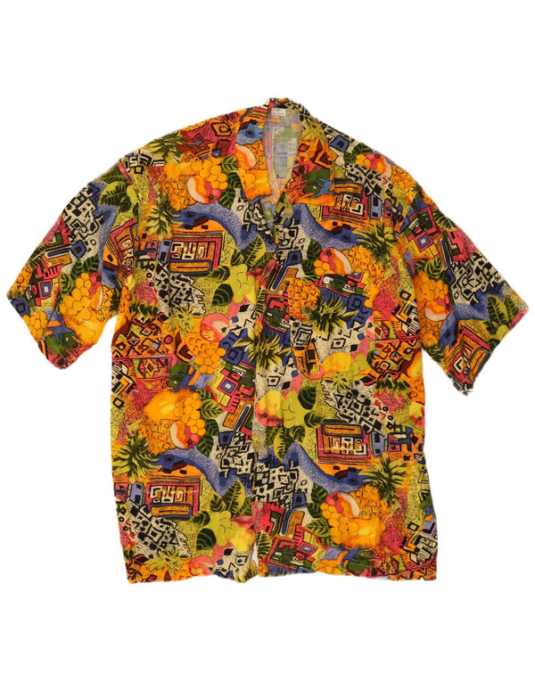 Cămașă vintage pentru bărbați cu mânecă scurtă, mijlocie, multicoloră, florală tropicală