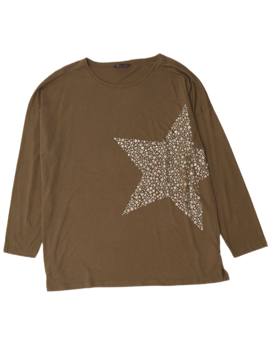 Top cu grafic supradimensionat pentru femei Marks & Spencer cu mânecă lungă UK 18 XL kaki