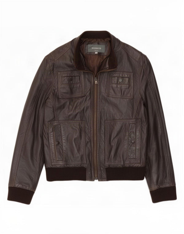 Jachetă Bomber din piele vintage pentru bărbați IT 48 Maro Mediu