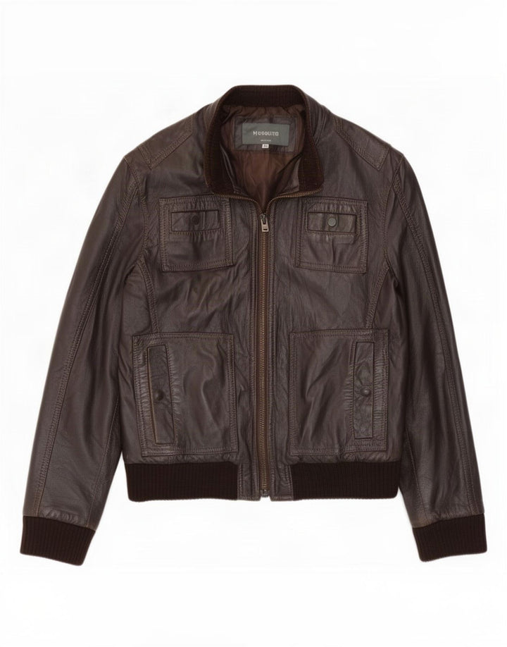 Jachetă Bomber din piele vintage pentru bărbați IT 48 Maro Mediu