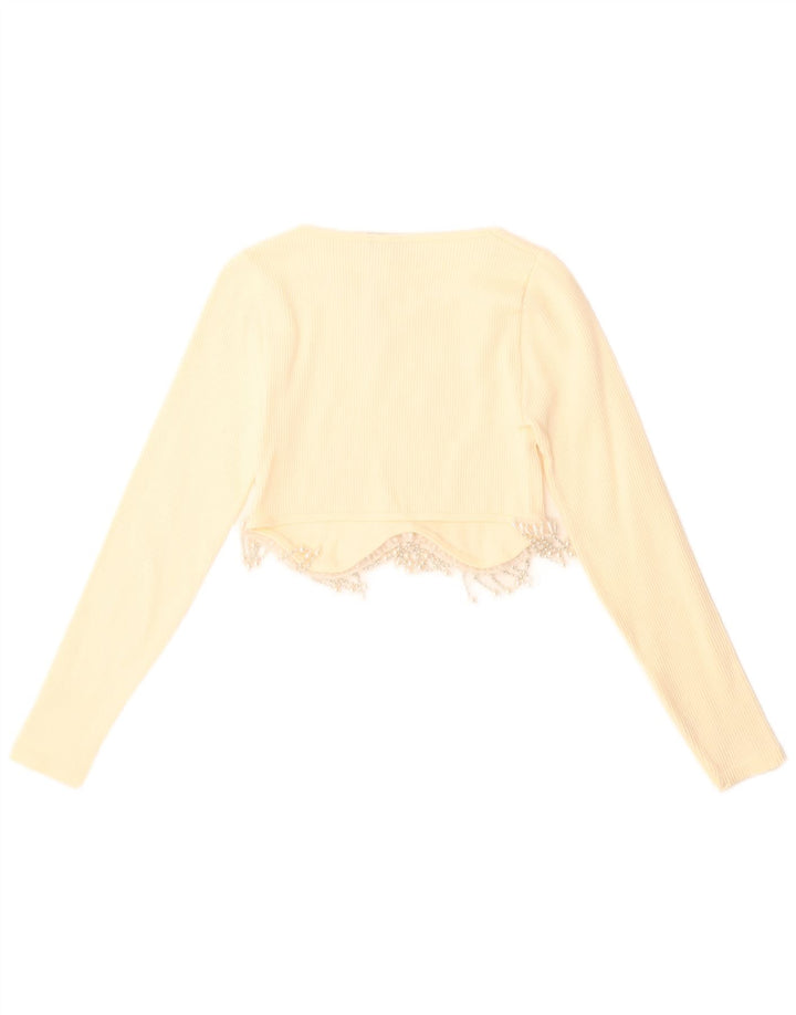 Crop Top pentru femei Zara cu mânecă lungă UK 4 XS Galben Poliamidă