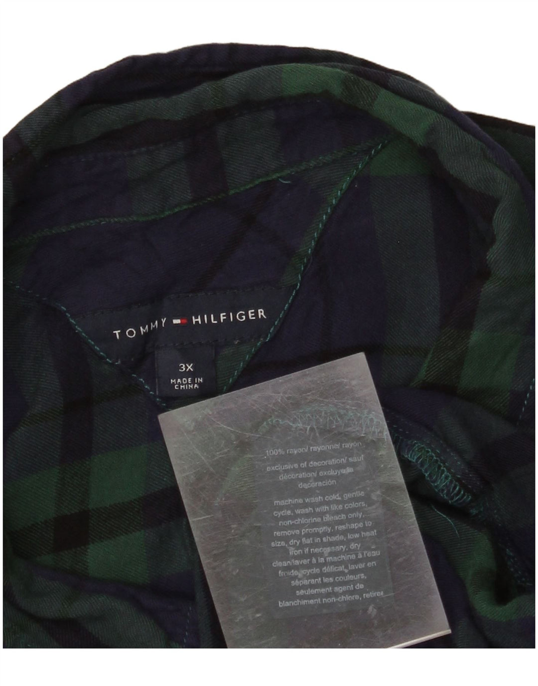Cămașă de flanel pentru femei TOMMY HILFIGER UK 22 3XL, verde, carouri, raion