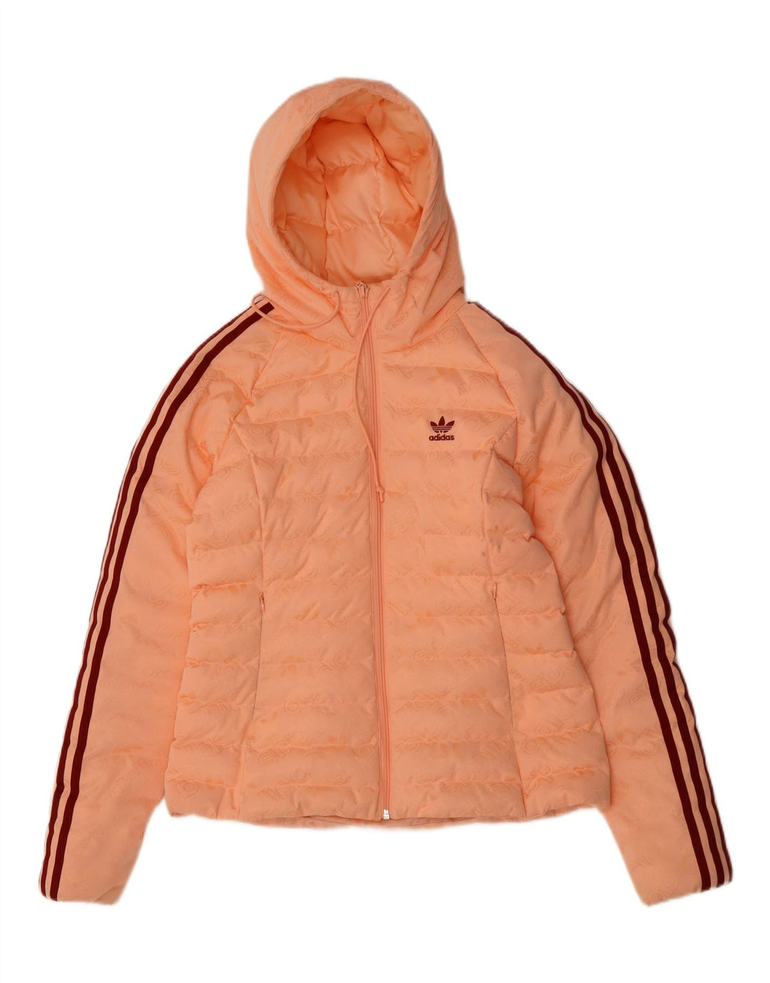 ADIDAS Womens Hooded Padded Jacket UK 12 Medium Orange Polyester Sports
