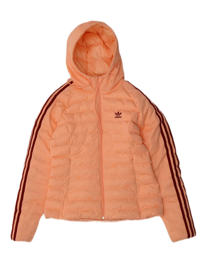 ADIDAS Womens Hooded Padded Jacket UK 12 Medium Orange Polyester Sports