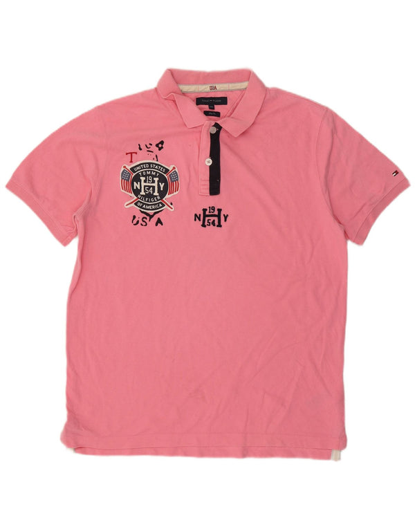 Cămașă polo Tommy Hilfiger pentru bărbați, slim fit, bumbac roz 2XL