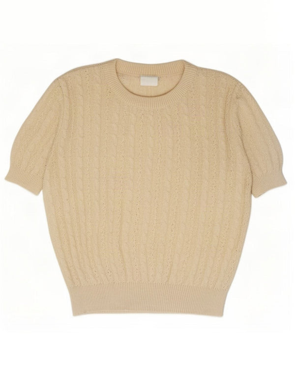 Pulover vintage pentru femei cu mânecă scurtă, cu gâtul turn, pulover UK 16, mare, alb