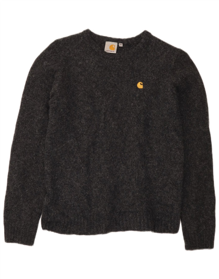 Pulover pentru băieți Carhartt cu gât roșu, 7-8 ani, lână, gri mediu