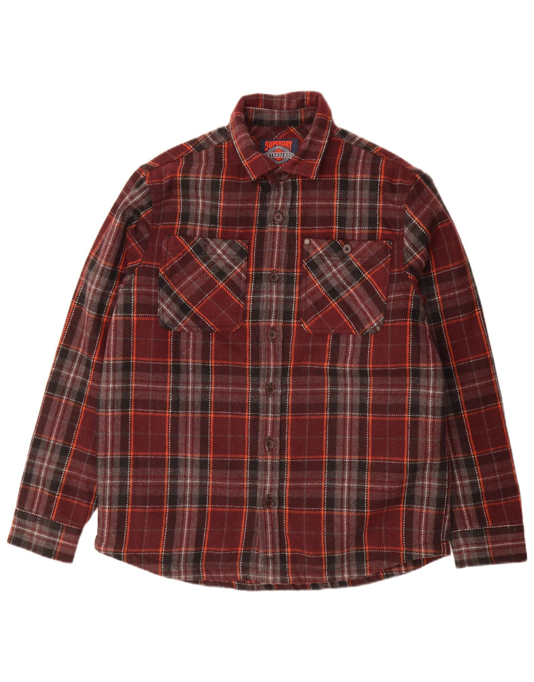 Cămașă Superdry pentru bărbați, lână cu carouri mari burgundă
