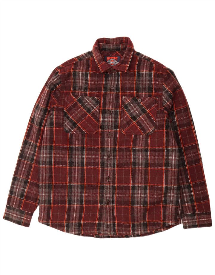 Cămașă Superdry pentru bărbați, lână cu carouri mari burgundă