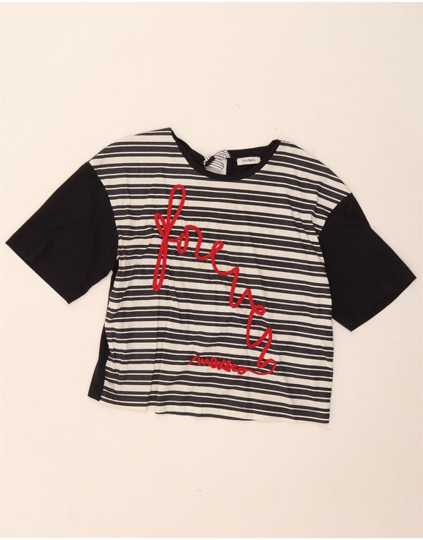 Max&Co. Tricou cu grafic crop pentru femei Top UK 16 mare bumbac cu dungi negre