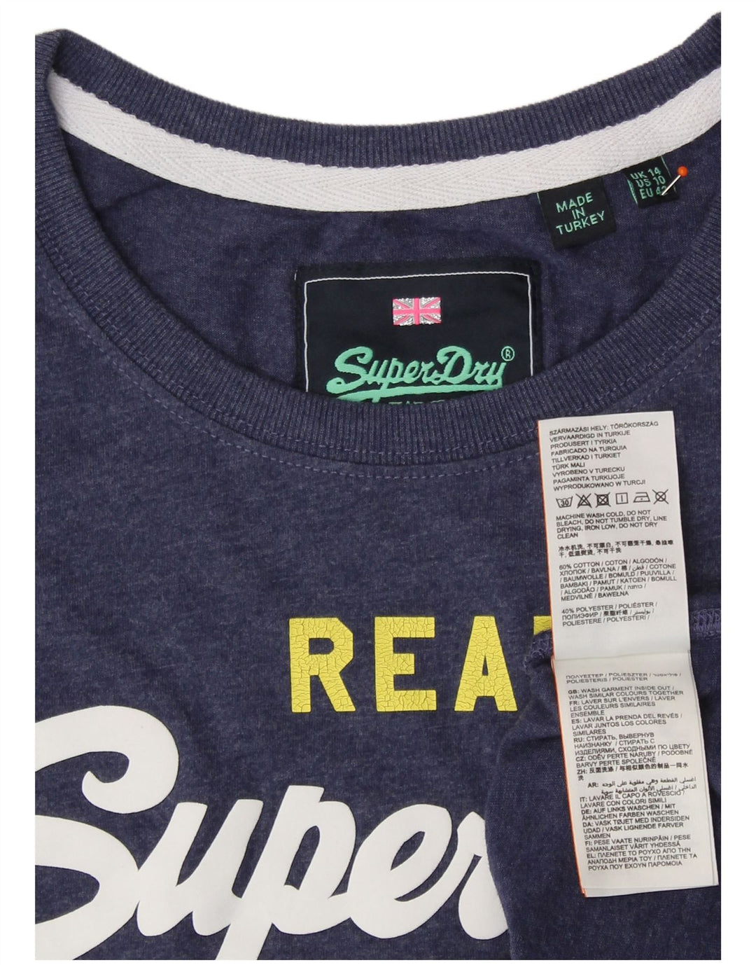 SUPERDRY Tricou cu grafic pentru femei Top UK 14 Mare Bumbac bleumarin