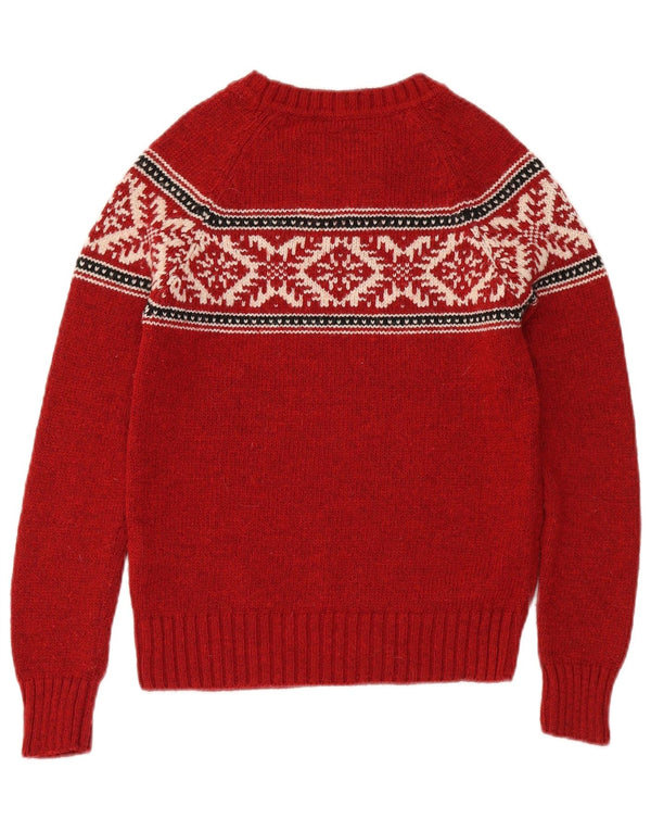 Superdry Womens Boat Neck Jumper Sweater UK 10 Small Red Fair Isle Acrylic