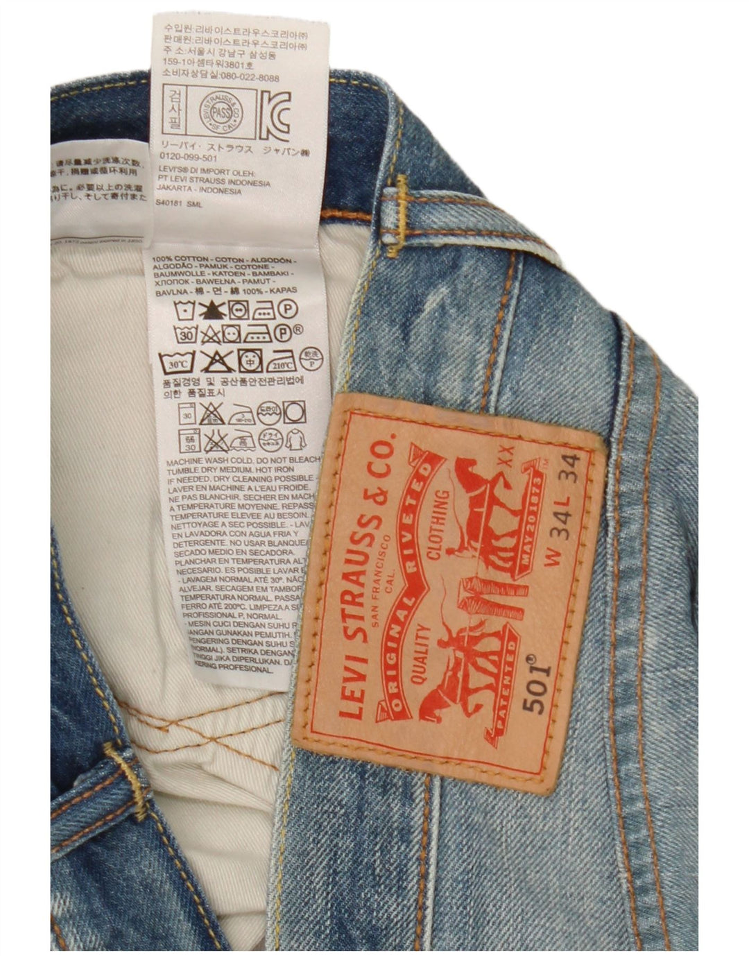 Blugi 501 drepti pentru bărbați Levi's W34 L28 Bumbac albastru