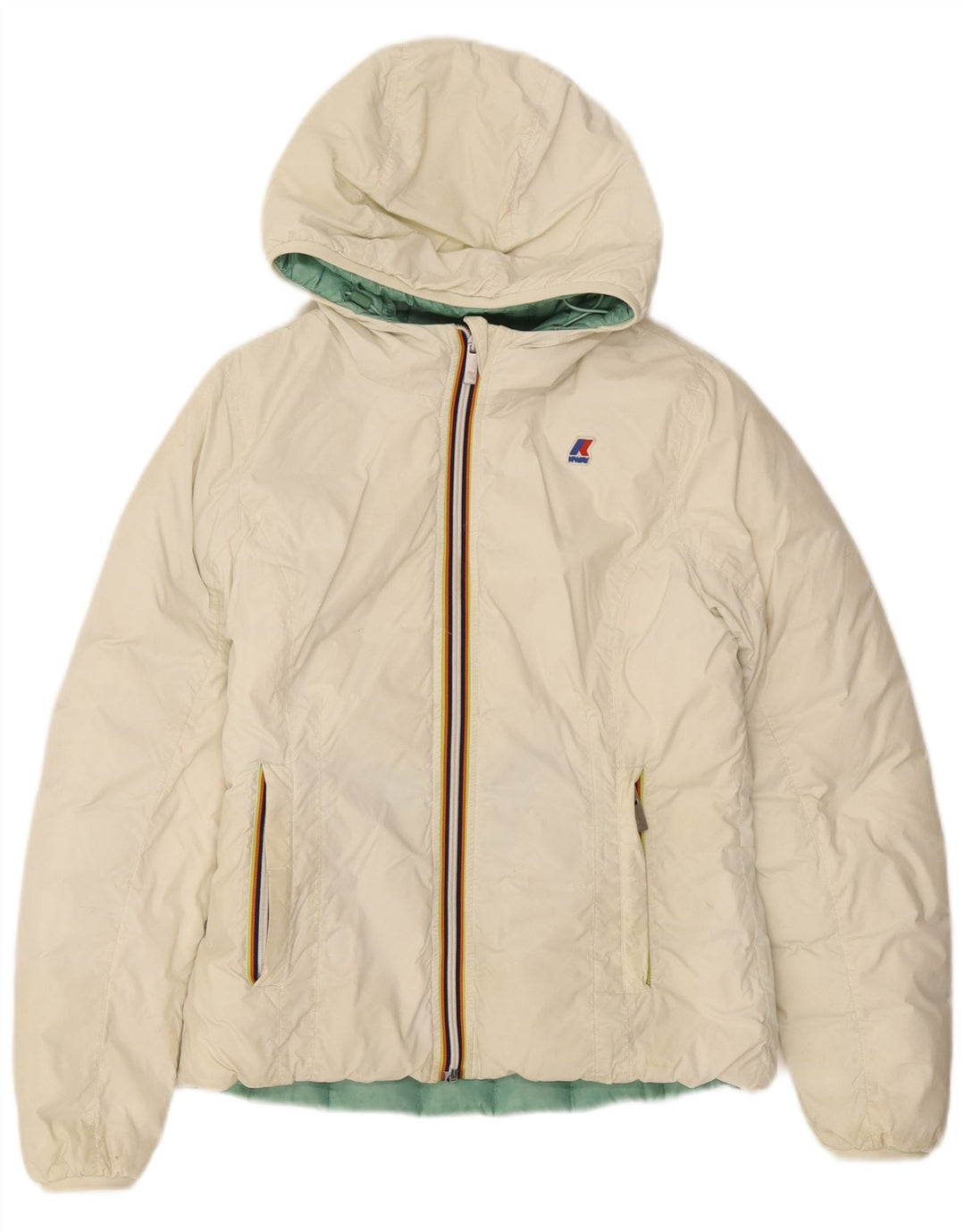 Jachetă căptușită reversibilă cu glugă K-Way pentru fete 11-12 ani poliamidă alb negru