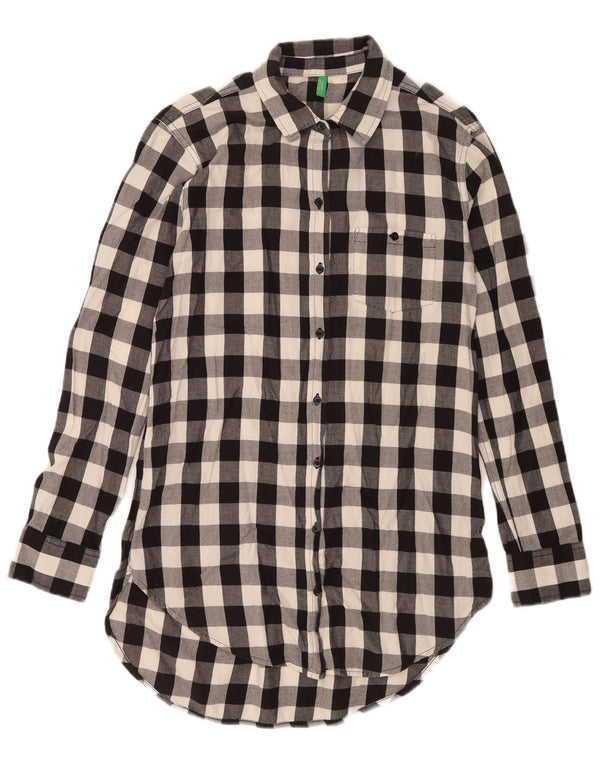 Rochie cămașă cu mânecă lungă pentru femei Benetton UK 12 Medium Black Check