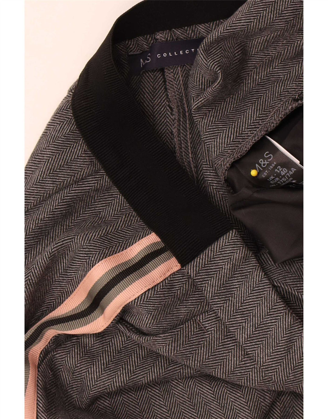 Pantaloni de costum pentru femei Marks & Spencer UK 12 Medium W30 L26 Gri Herringbone