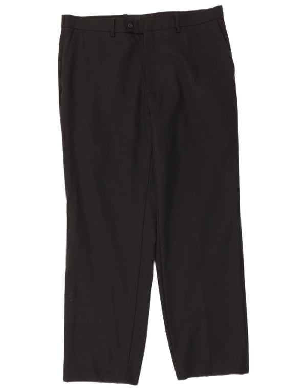 Marks & Spencer Mens Straight Suit Trousers W36 L31 Black Wool