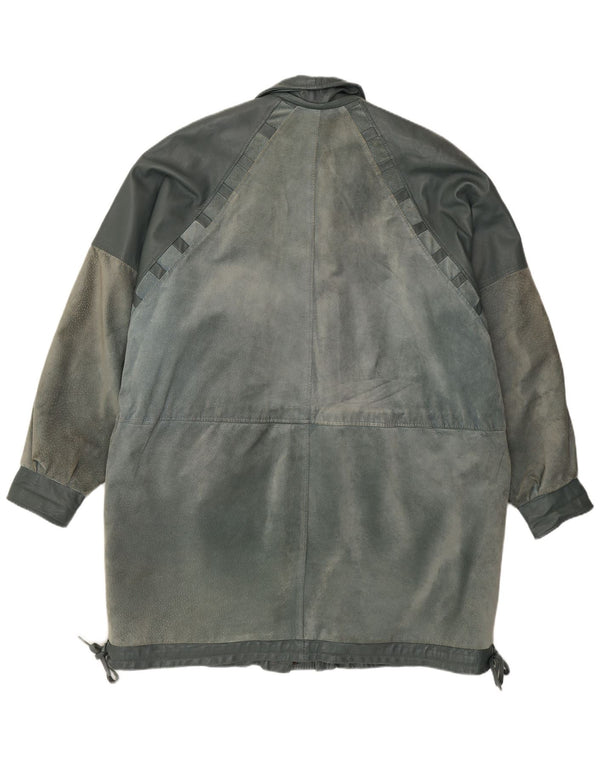 Palton din piele vintage pentru femei UK 22 2XL Albastru