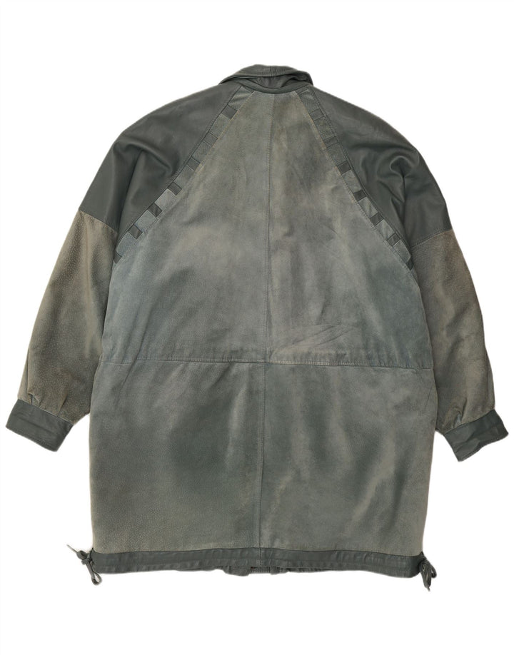 Palton din piele vintage pentru femei UK 22 2XL Albastru