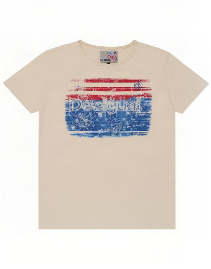 Tricou grafic Desigual pentru bărbați Top din bumbac alb mediu