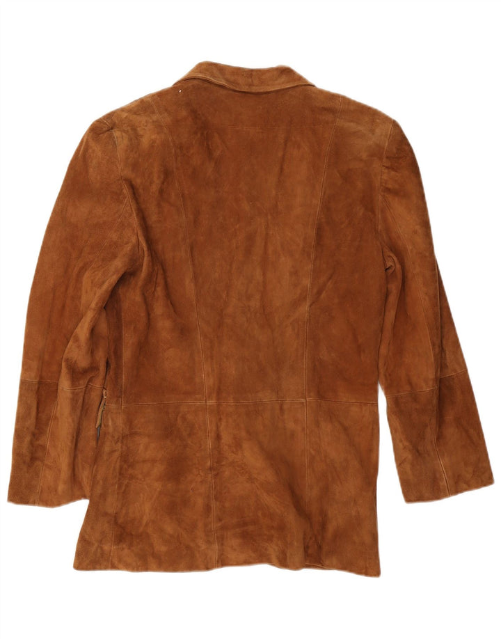 Jachetă Blazer de piele intoarsa cu 1 nasture pentru femei Marella UK 10 Mic din piele bej