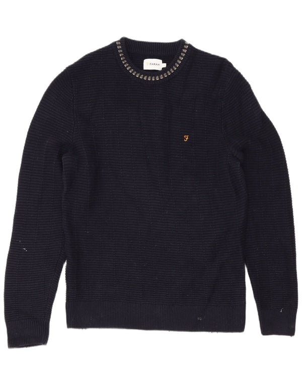 Farah Mens Crew Neck Jumper Sweater Large Navy Blue Cotton