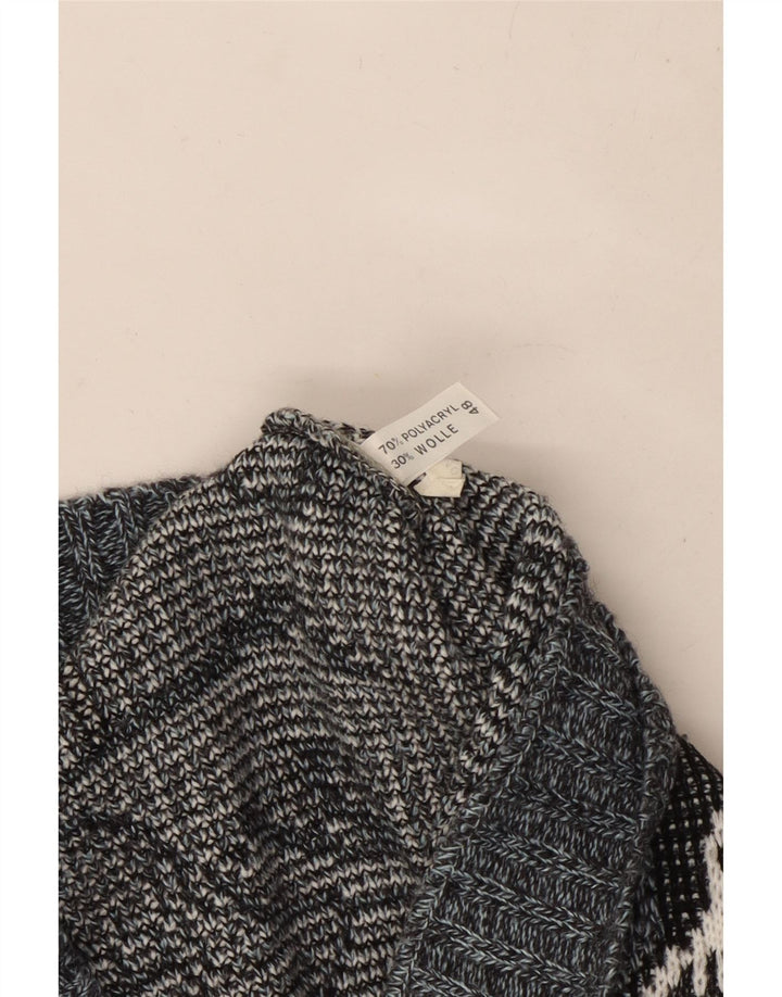 Pulover vintage pentru femei cu decolteu în V IT 48 XL Gri Fair Isle Poliacrilic