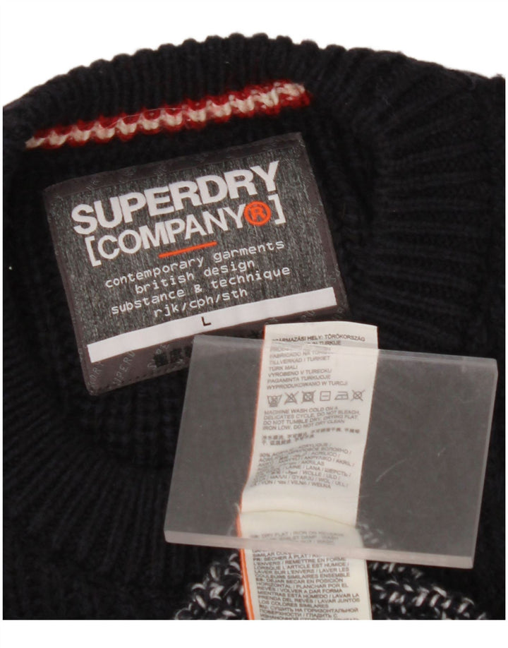 SUPERDRY Pulover pentru bărbați cu decolteu rotund, mare, albastru marin Argyle/Diamond
