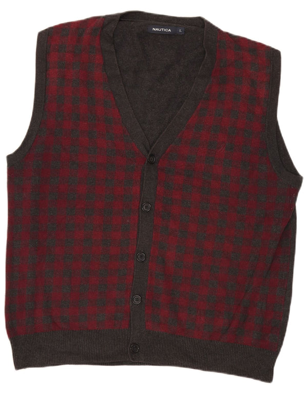 Pulover cardigan fără mâneci pentru bărbați Nautica, mare, gri, bumbac vichy