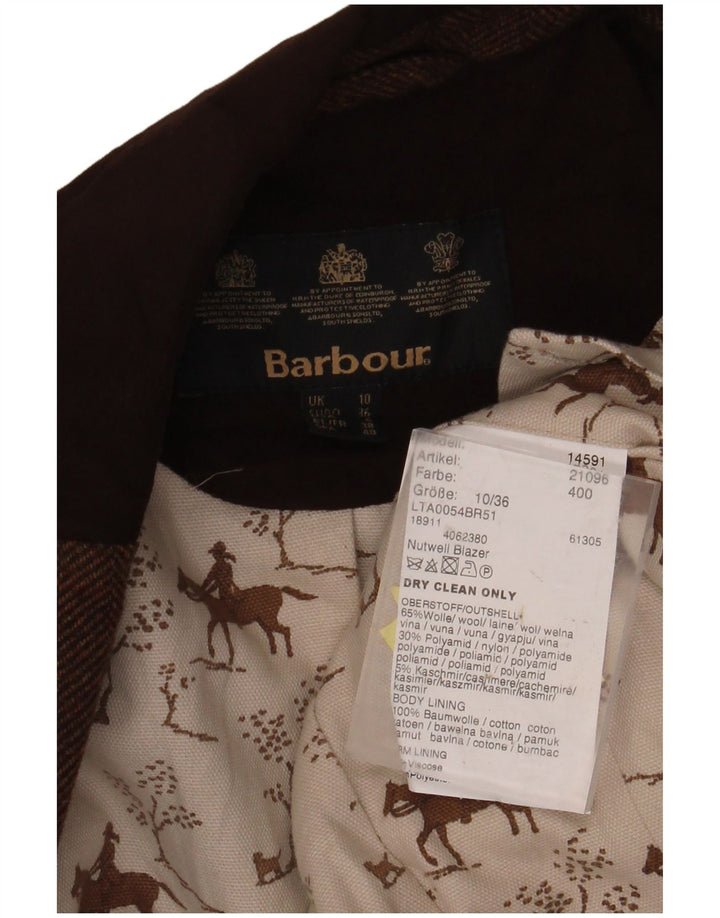 Jachetă pentru femei BARBOUR, cu 1 nasture, UK 10, lână maro mică, cu oase