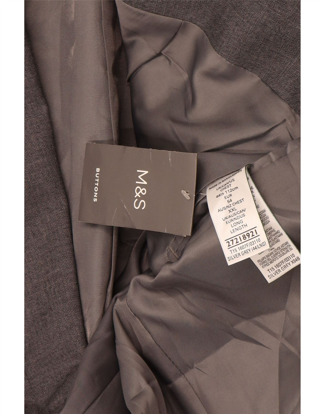 Jachetă pentru bărbați Marks & Spencer cu 2 nasturi, UK 44 XL, poliester gri