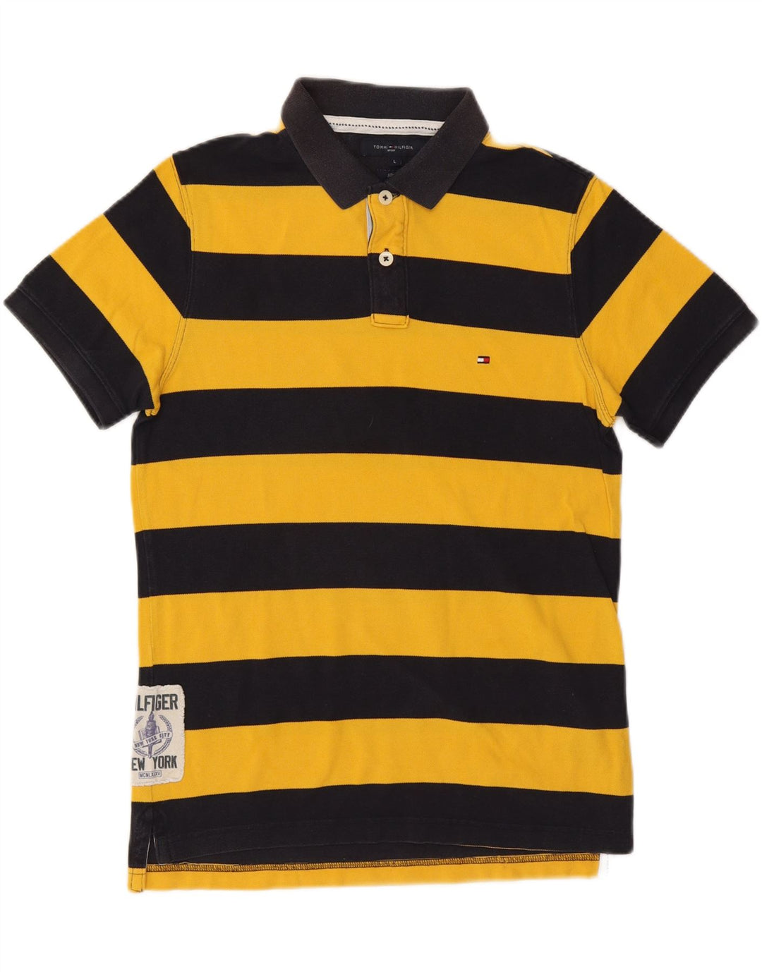 Tricou polo TOMMY HILFIGER pentru bărbați, bumbac cu dungi galbene mari