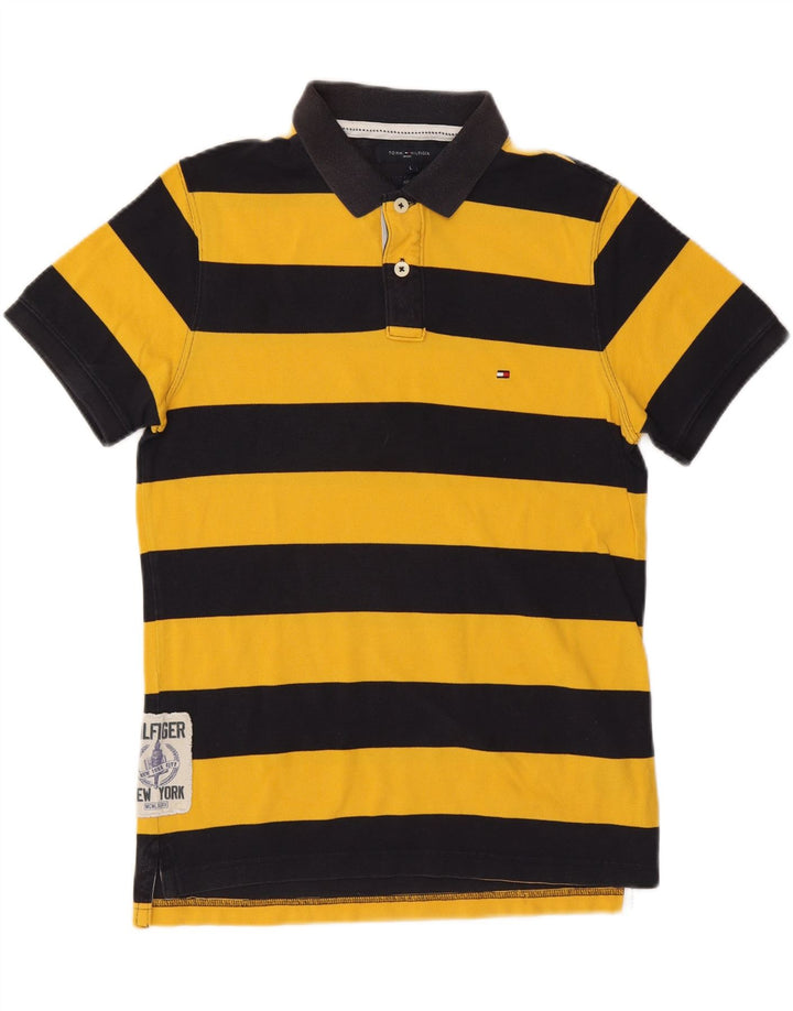Tricou polo TOMMY HILFIGER pentru bărbați, bumbac cu dungi galbene mari