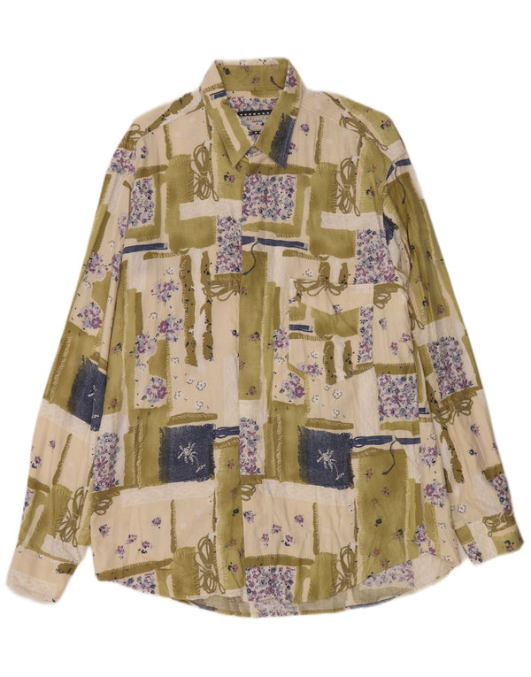 Azzurra Mens Shirt Large Green Patchwork Rayon