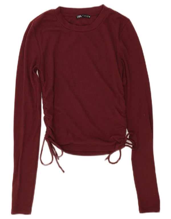 Crop Top pentru damă Zara cu mânecă lungă UK 10 Mic Bordeaux Poliester