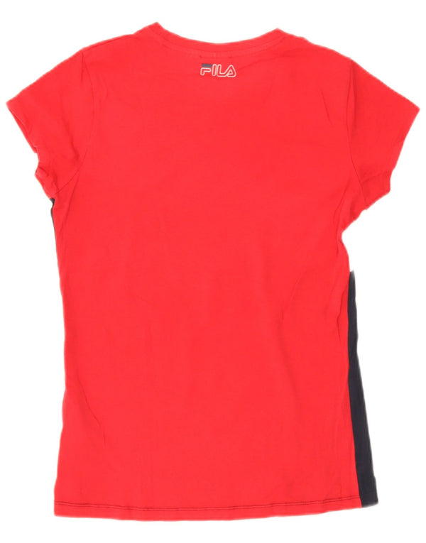 Tricou cu grafic Fila pentru femei Top UK 12 Medium Red Colorblock Bumbac