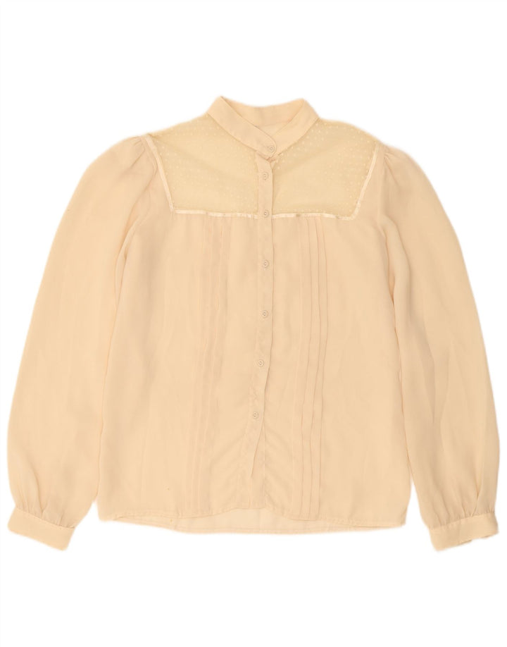 Bluză de cămașă vintage pentru femei UK 12 Medium Off White Spotted