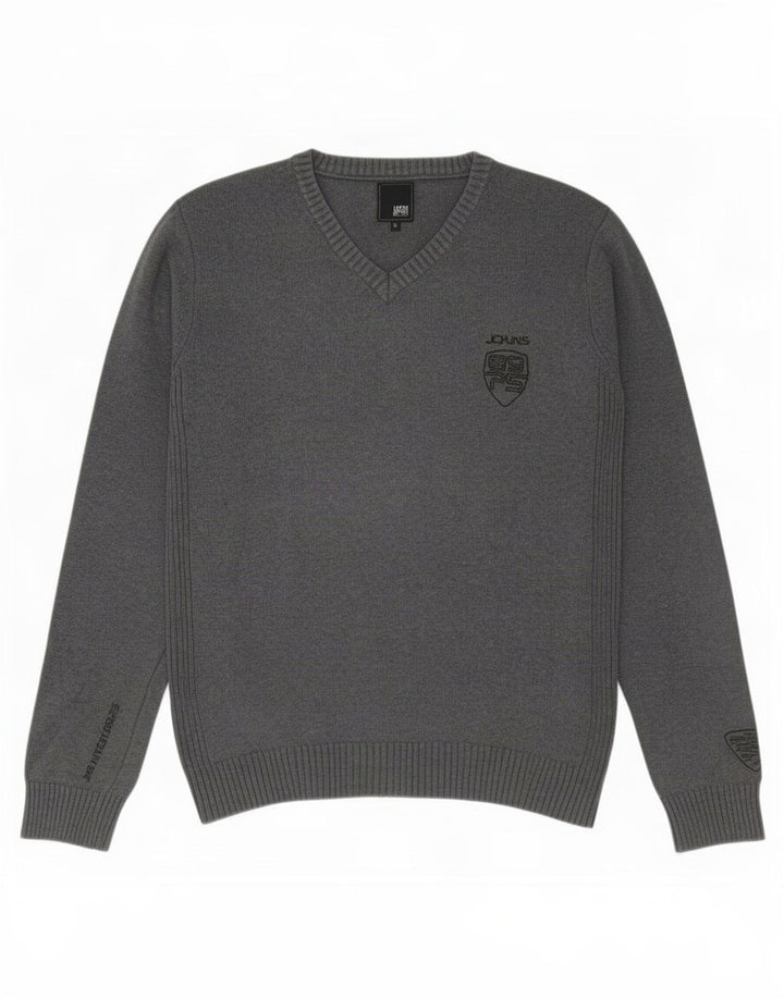 Pulover Jack & Jones pentru bărbați, cu decolteu în V, bumbac, gri mediu