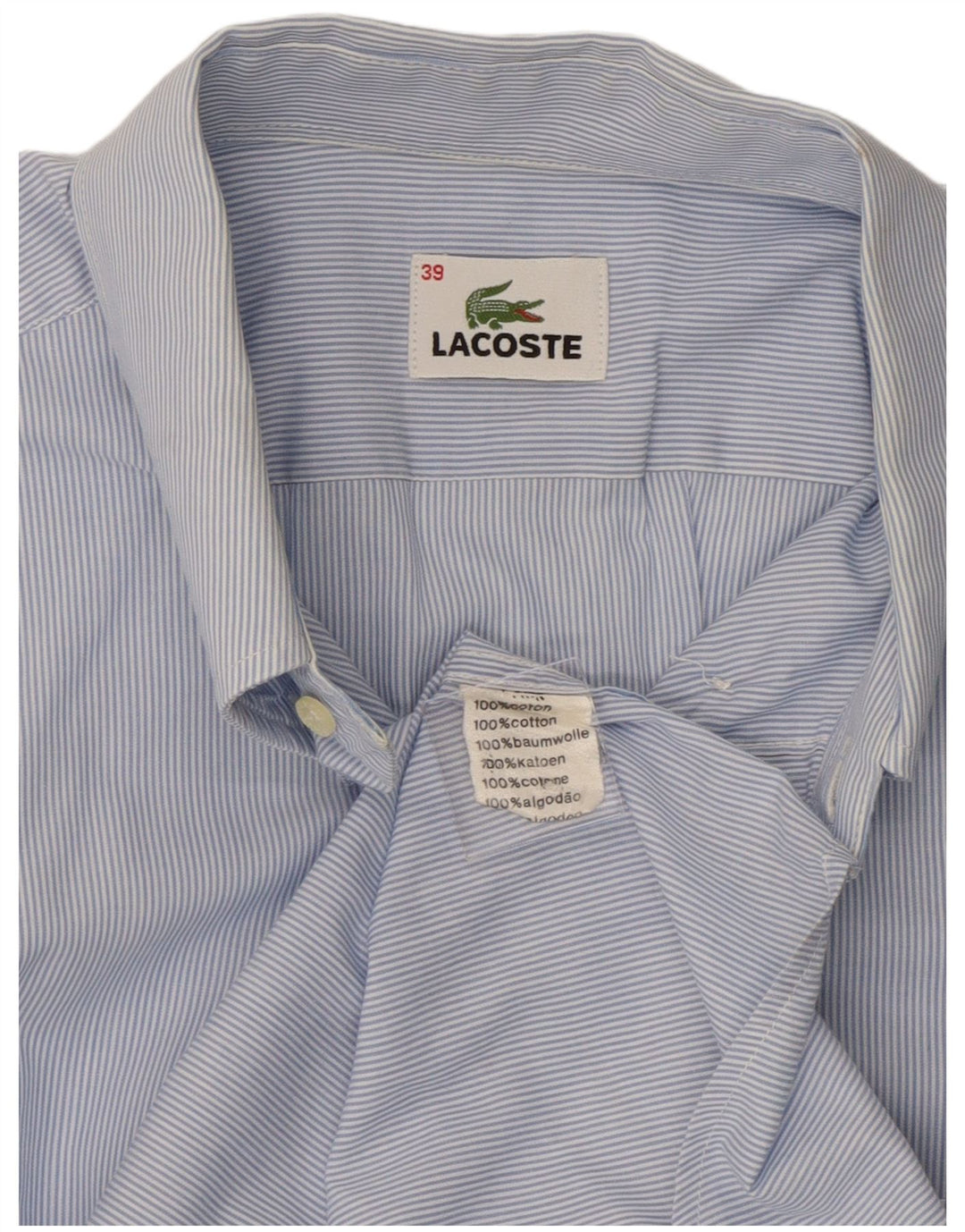 Cămașă pentru bărbați Lacoste cu mânecă scurtă, mărimea 39, bumbac cu dungi albastre medii