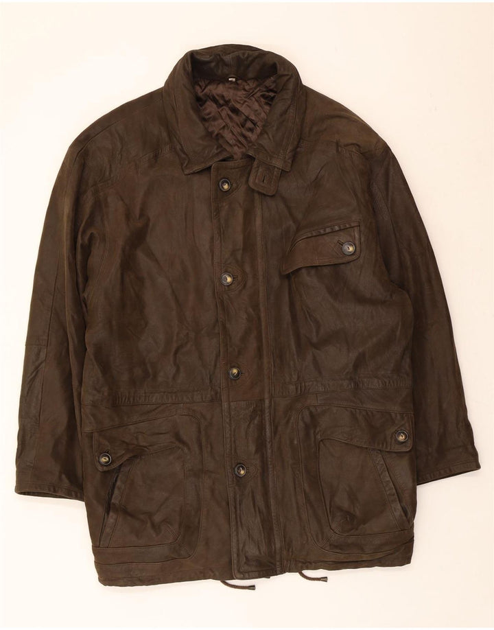 VINTAGE Mens Leather Jacket IT 52 XL Brown Leather