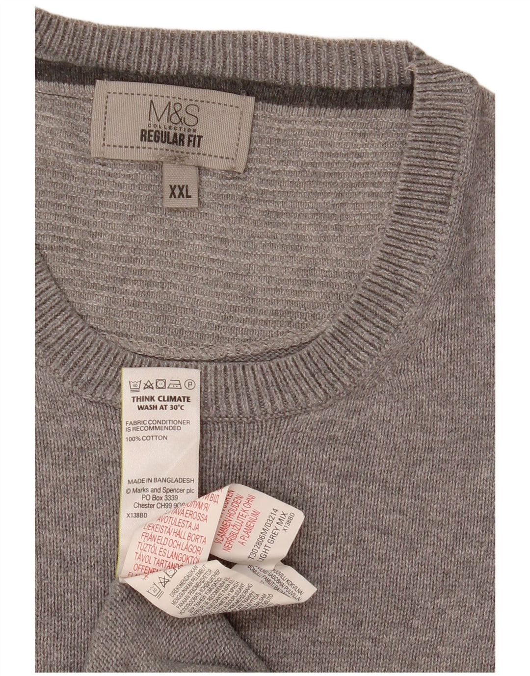 Pulover pentru bărbați Marks & Spencer, cu formă regulată, cu decolteu, bumbac gri 2XL