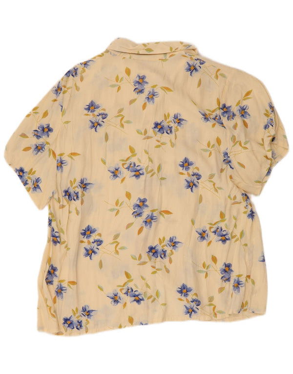 Bluză cămașă cu mânecă scurtă vintage pentru femei UK 14 Medium Off White Floral