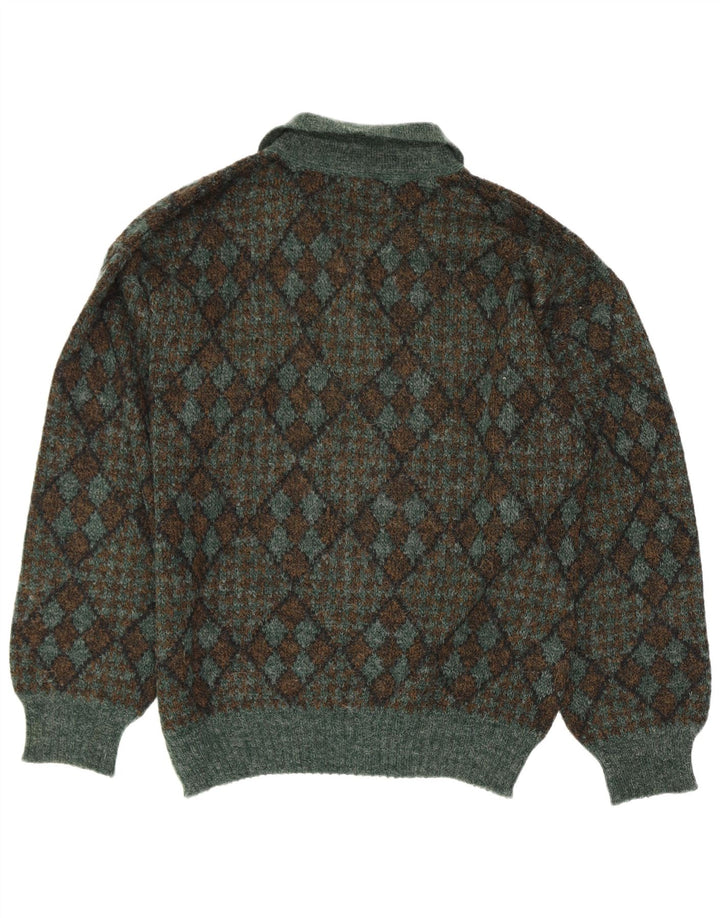 Pulover suspense pentru bărbați cu gât polo IT 50 verde mediu Argyle/Diamond