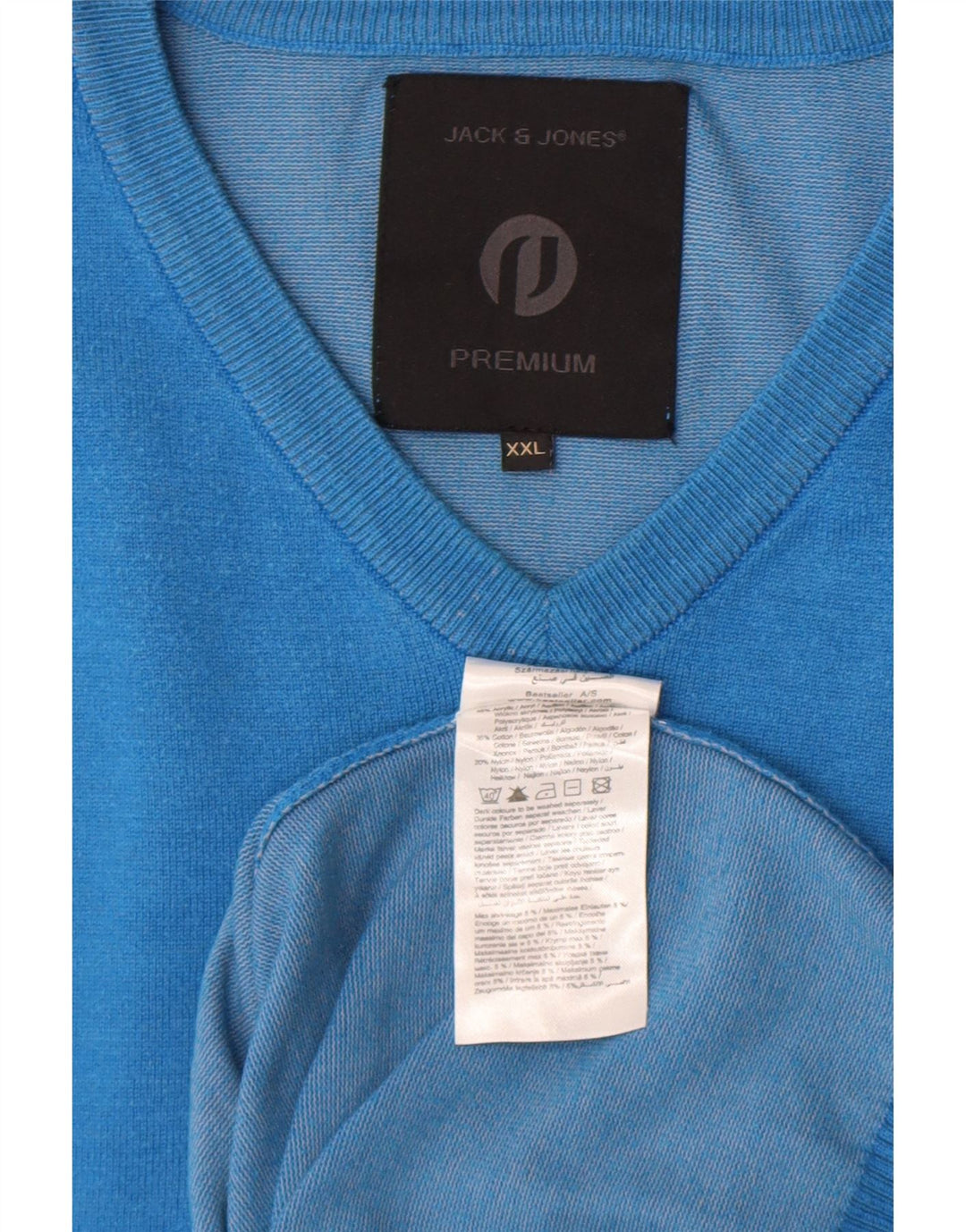 Jack & Jones Pulover cu decolteu în V pentru bărbați, 2XL, albastru acrilic