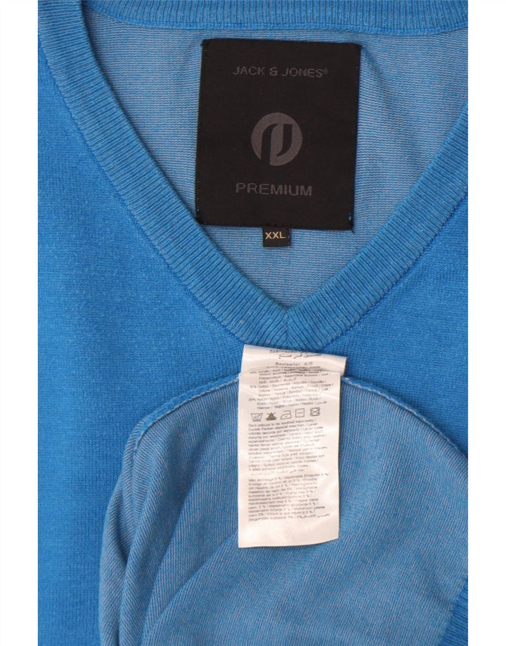 Jack & Jones Pulover cu decolteu în V pentru bărbați, 2XL, albastru acrilic